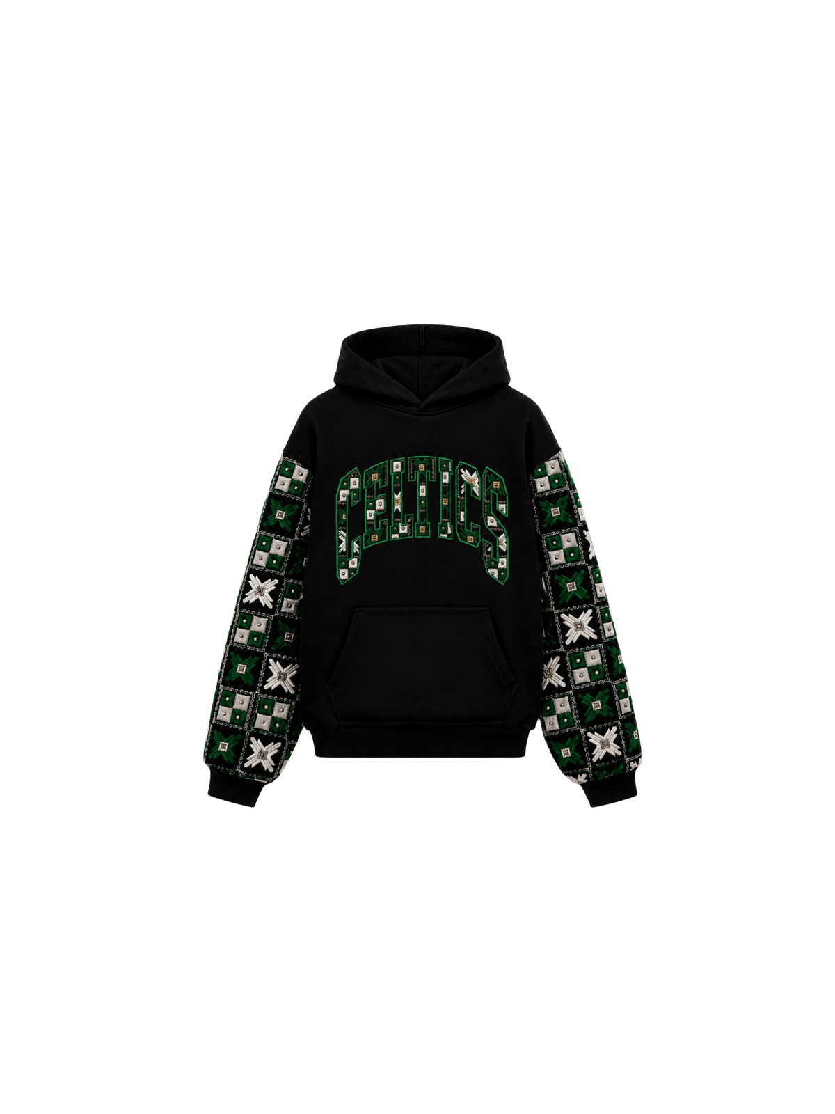 YOR® Boston Phulkari Sleeve Hoodie — Black - YourOwnRuler | Luxury Fashion Brand