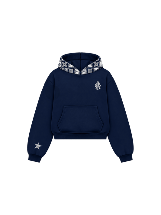 YOR® Cowboys Phulkari Hoodie — Navy Blue - YourOwnRuler | Luxury Fashion Brand