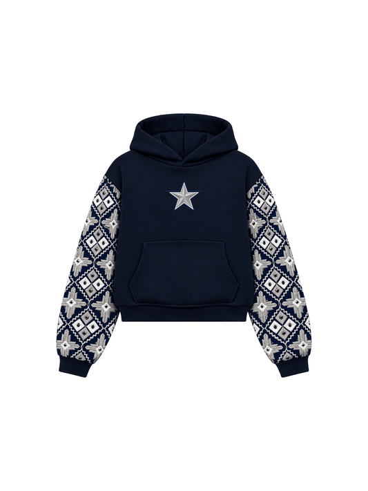 YOR® Cowboys Phulkari Sleeve Hoodie — Navy Blue - YourOwnRuler | Luxury Fashion Brand