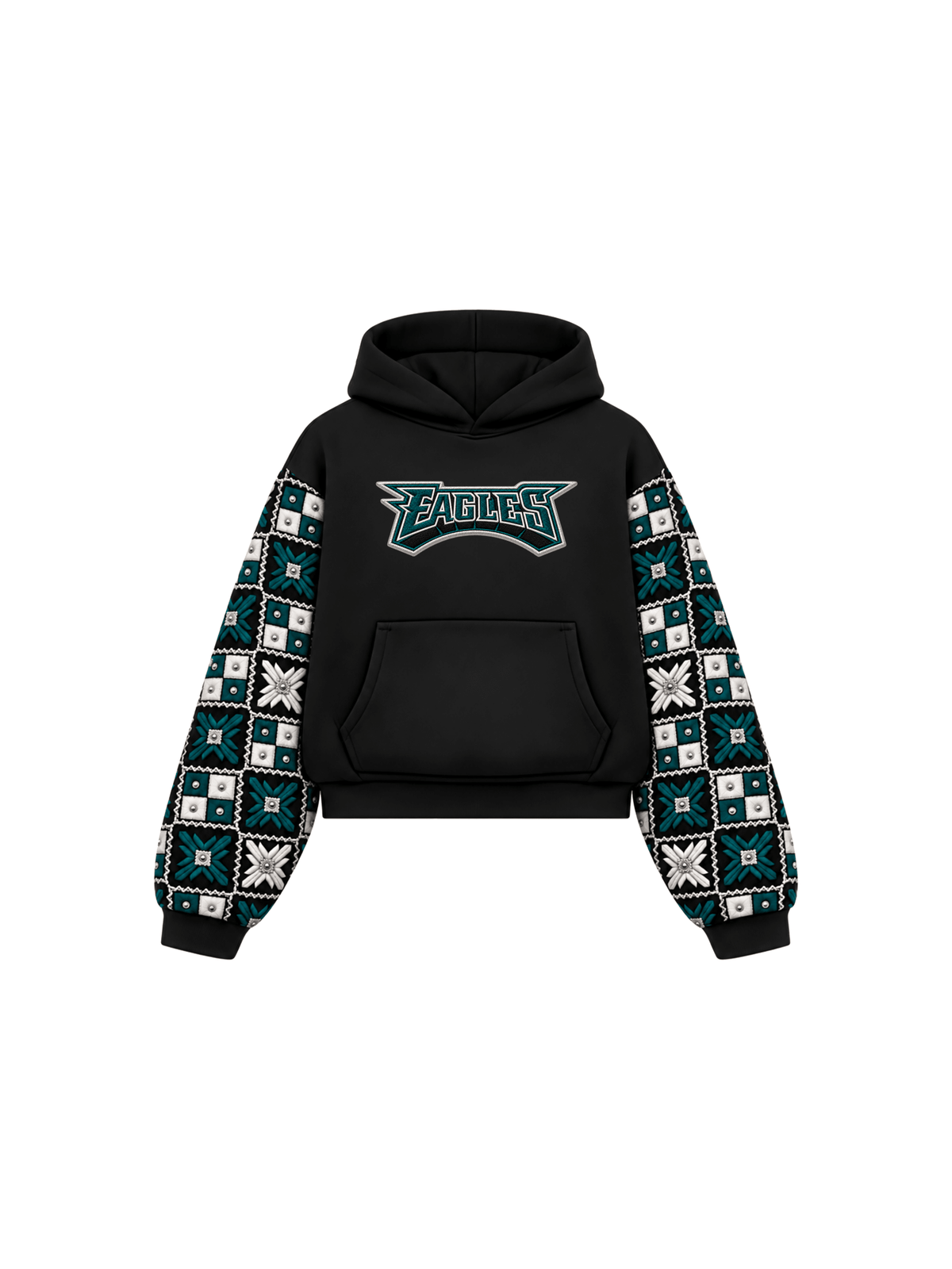 YOR® Eagles Phulkari Sleeve Hoodie — Black - YourOwnRuler | Luxury Fashion Brand