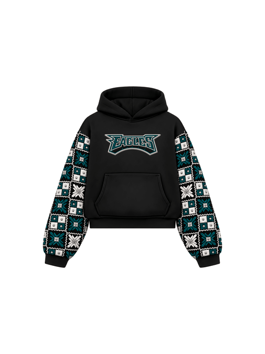 YOR® Eagles Phulkari Sleeve Hoodie — Black - YourOwnRuler | Luxury Fashion Brand