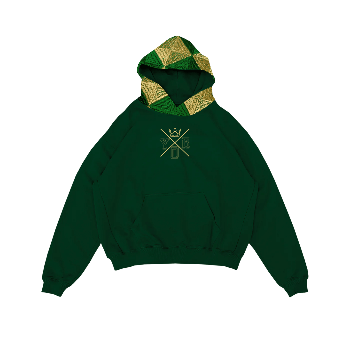 YOR® Green/Gold Archive Phulkari Hoodie - Forest Green (Original Logo Era - 2017–2023) - YourOwnRuler | Luxury Fashion Brand