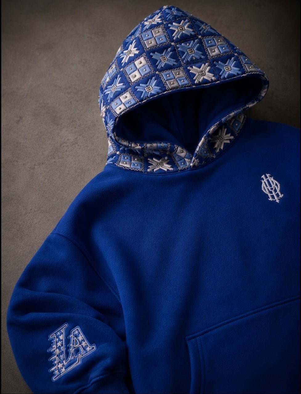 YOR® LA Phulkari Hoodie — Royal Blue - YourOwnRuler | Luxury Fashion Brand
