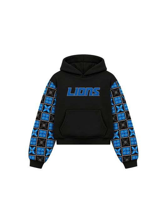 YOR® Lions Phulkari Sleeve Hoodie — Black - YourOwnRuler | Luxury Fashion Brand