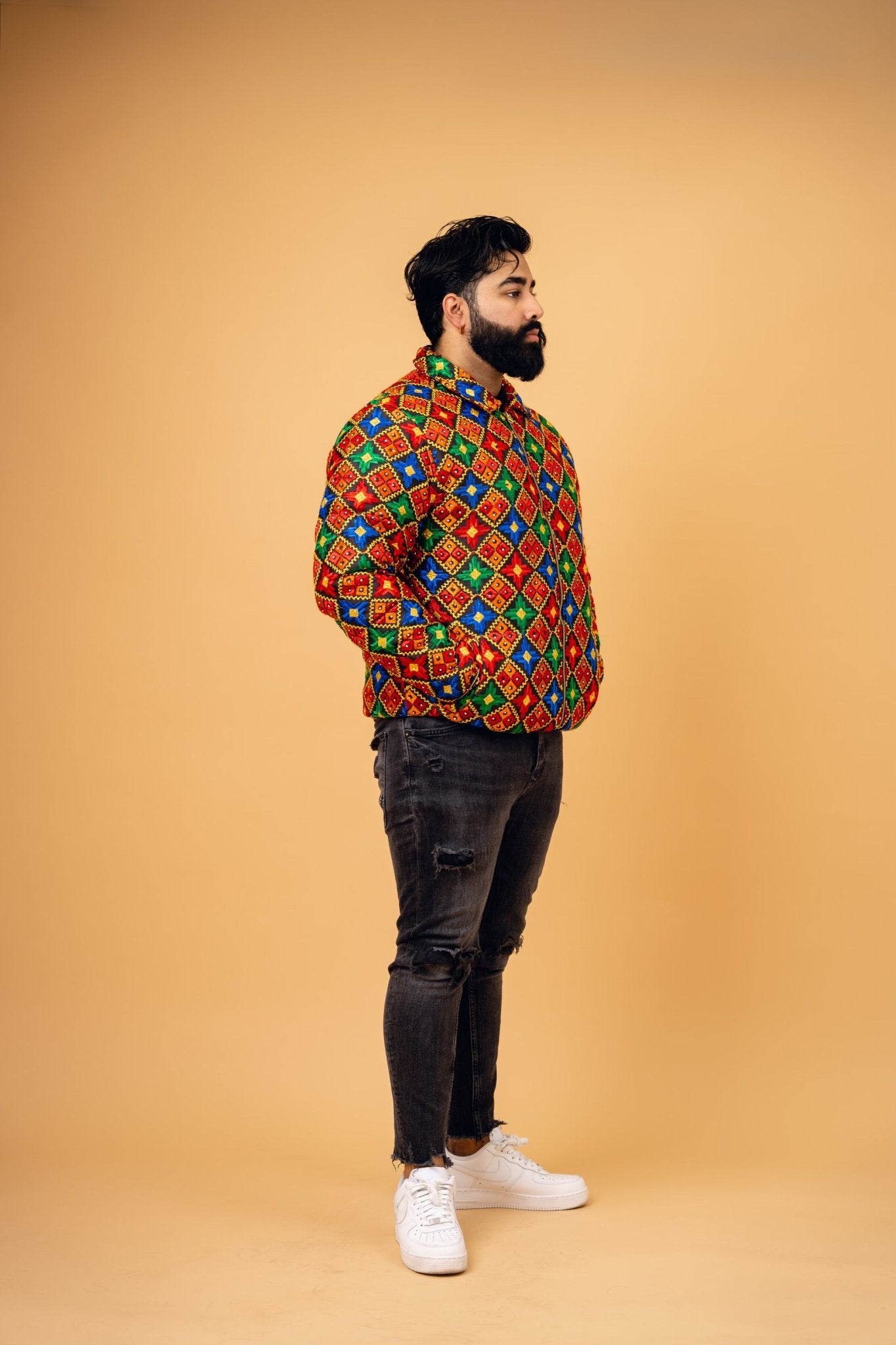 YOR® Men’s Black Phulkari Puffer Jacket + Hoodie - Bundle - YourOwnRuler | Luxury Fashion Brand