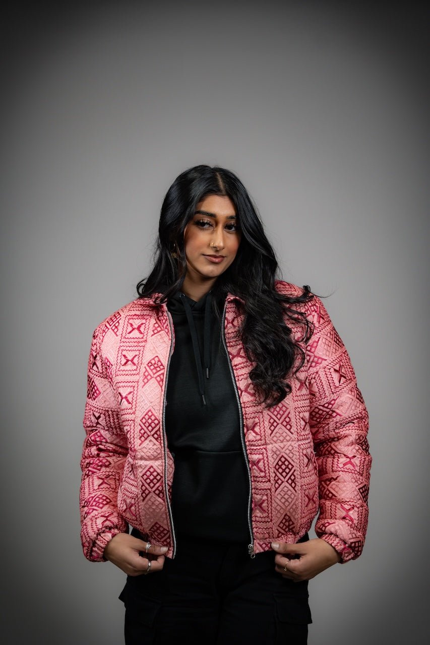 YOR® Men's Valentine Phulkari Puffer Jacket - Pink & Red - YourOwnRuler | Luxury Fashion Brand