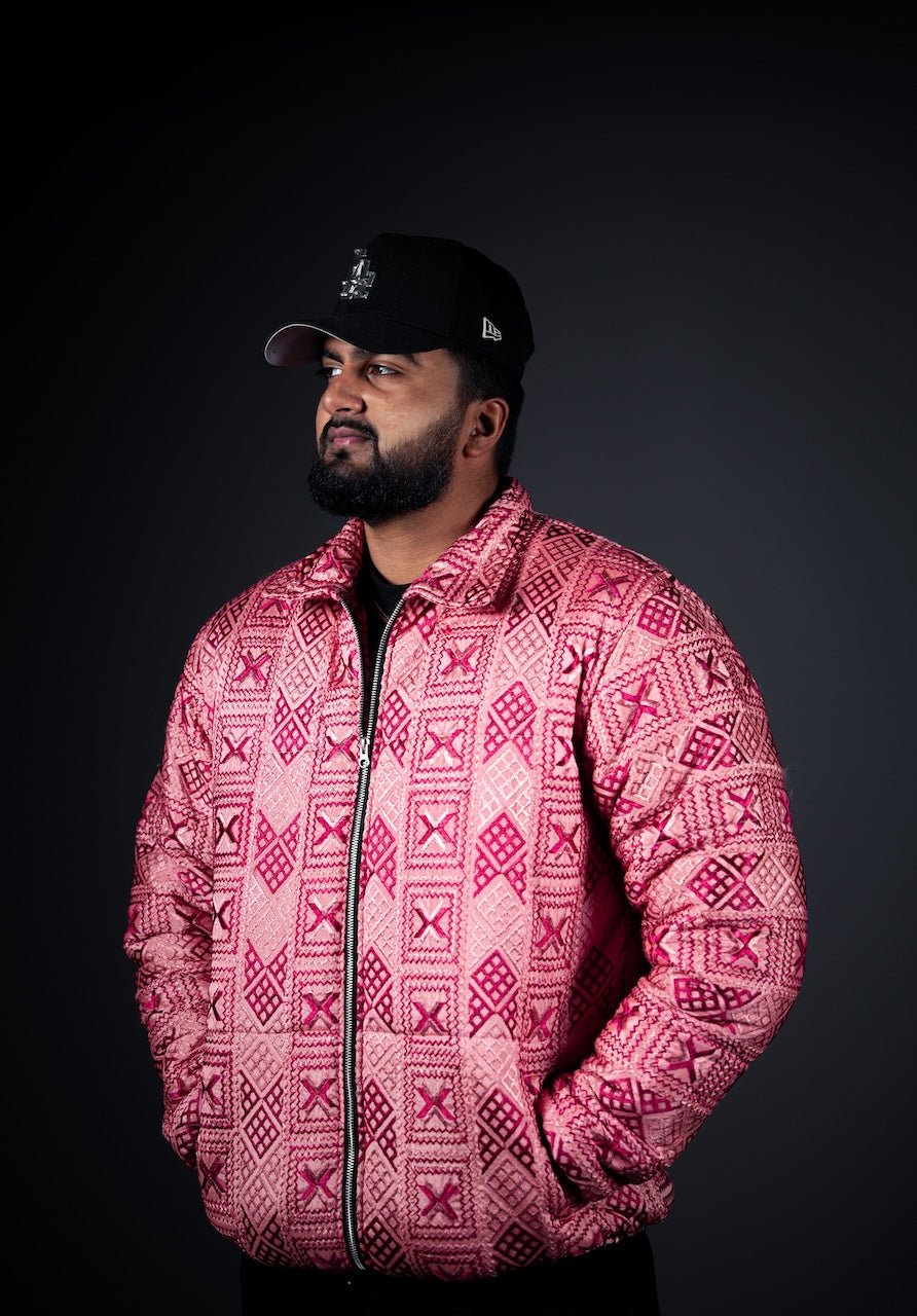 YOR® Men's Valentine Phulkari Puffer Jacket - Pink & Red - YourOwnRuler | Luxury Fashion Brand