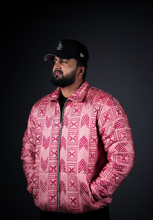 YOR® Men's Valentine Phulkari Puffer Jacket - Pink & Red - YourOwnRuler | Luxury Fashion Brand