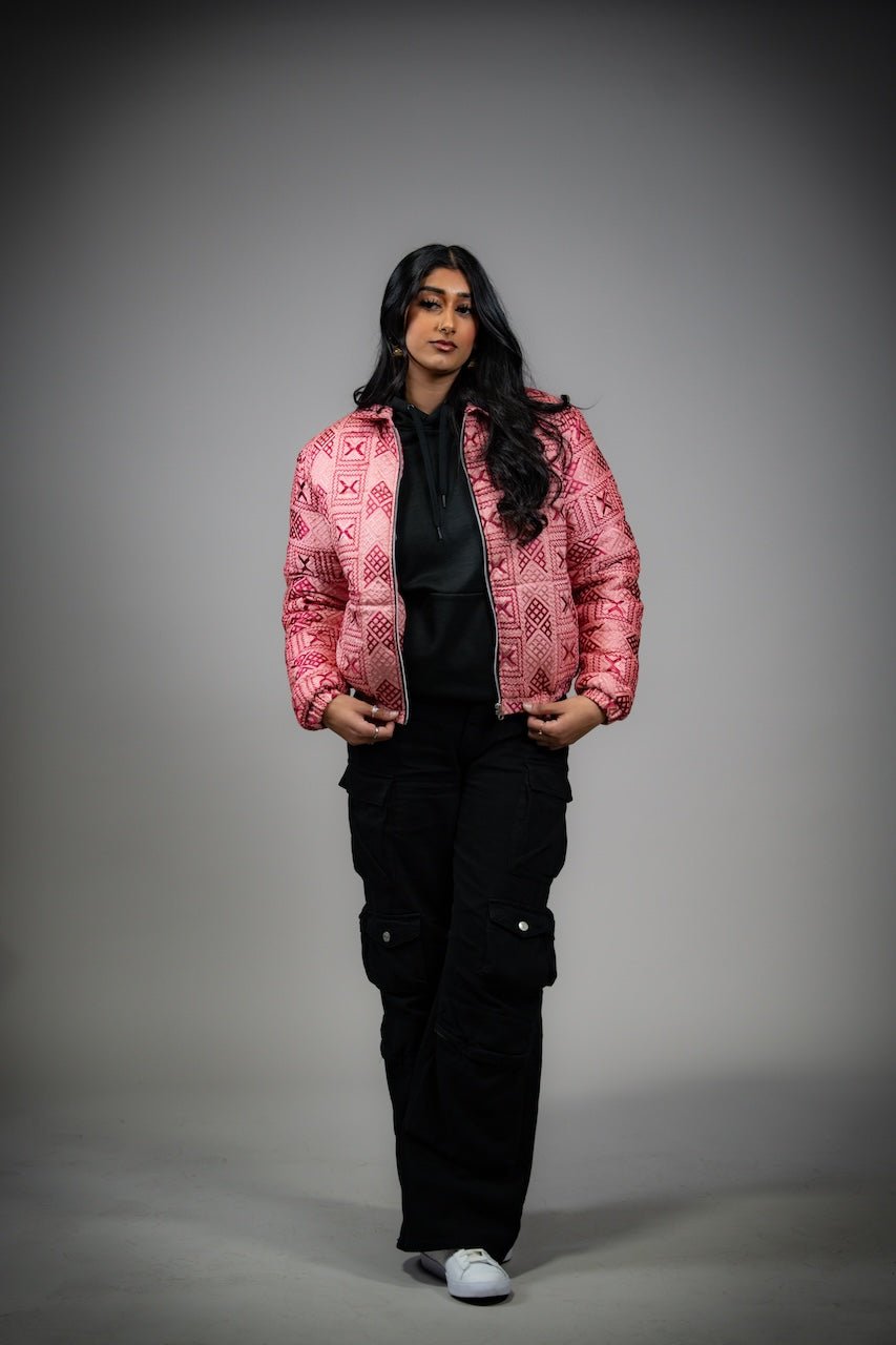 YOR® Men's Valentine Phulkari Puffer Jacket - Pink & Red - YourOwnRuler | Luxury Fashion Brand