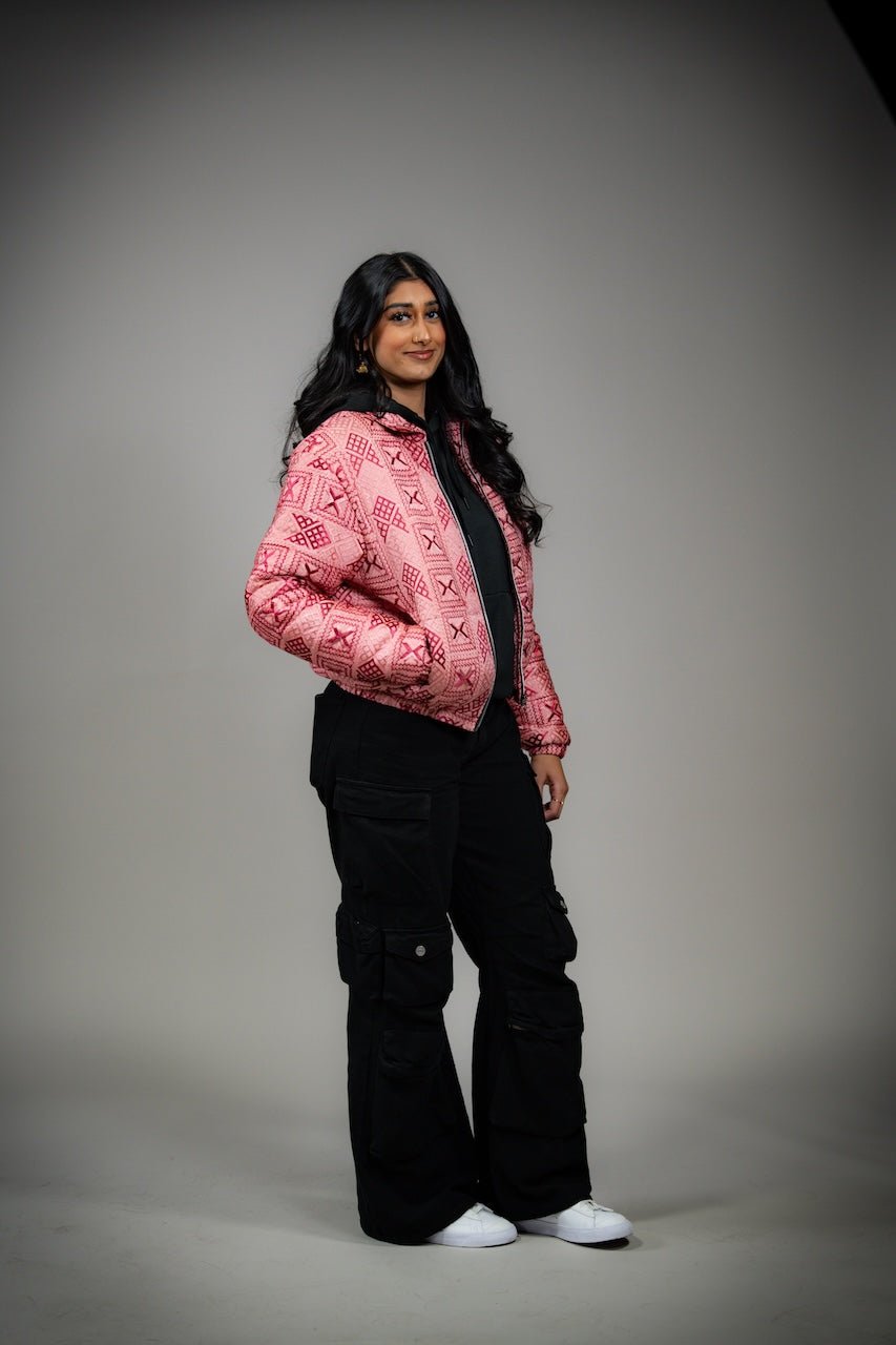 YOR® Men's Valentine Phulkari Puffer Jacket - Pink & Red - YourOwnRuler | Luxury Fashion Brand