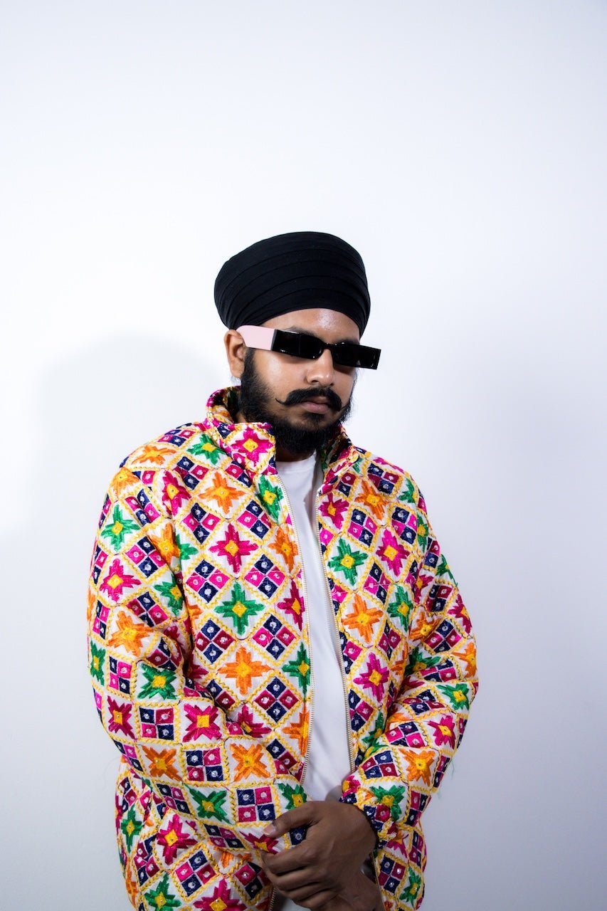YOR® Men's White Phulkari Puffer Jacket + White Phulkari Hoodie - Bundle - YourOwnRuler | Luxury Fashion Brand