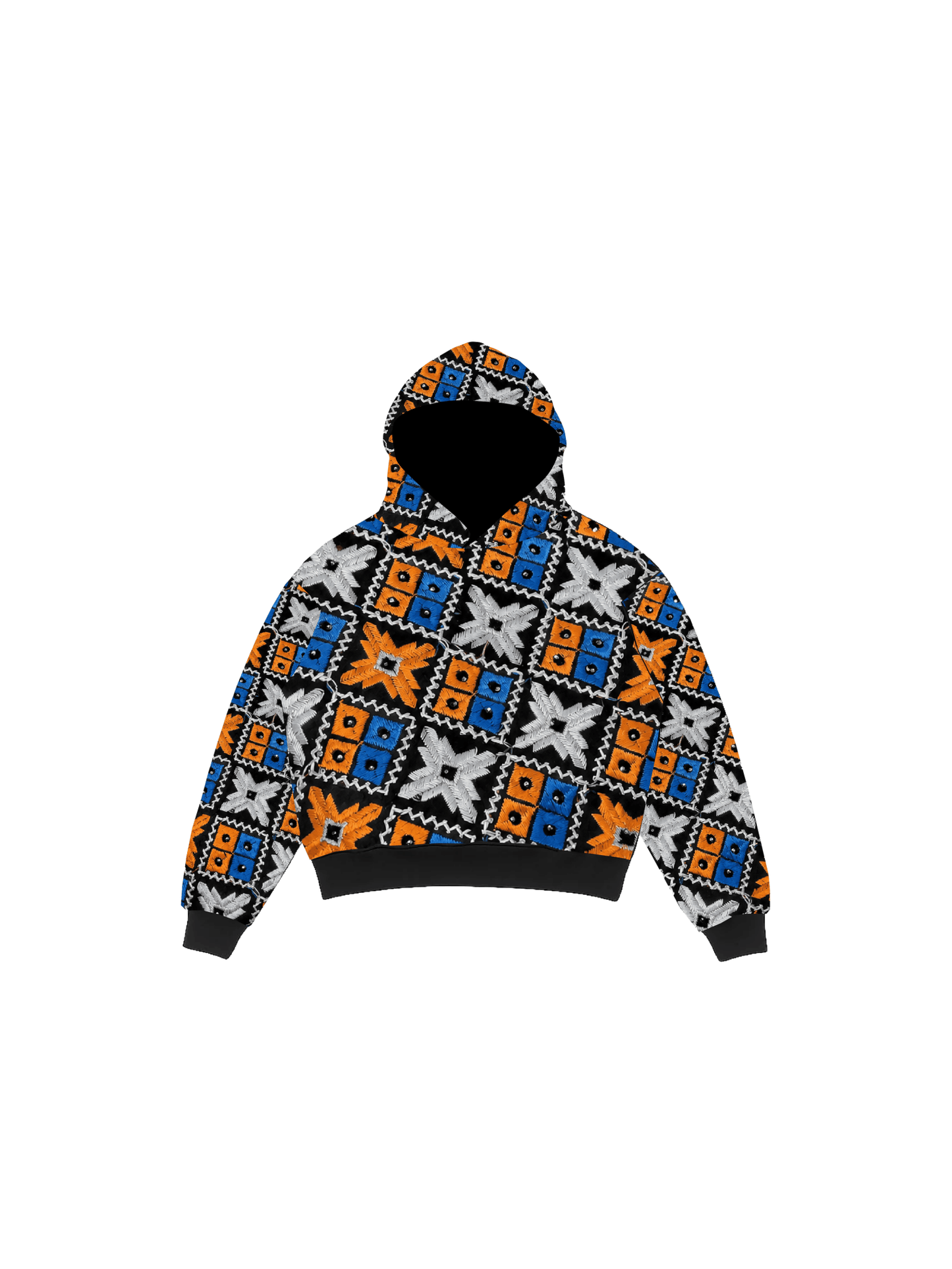 YOR® NYK Double Layer Phulkari Hoodie — Black - YourOwnRuler | Luxury Fashion Brand