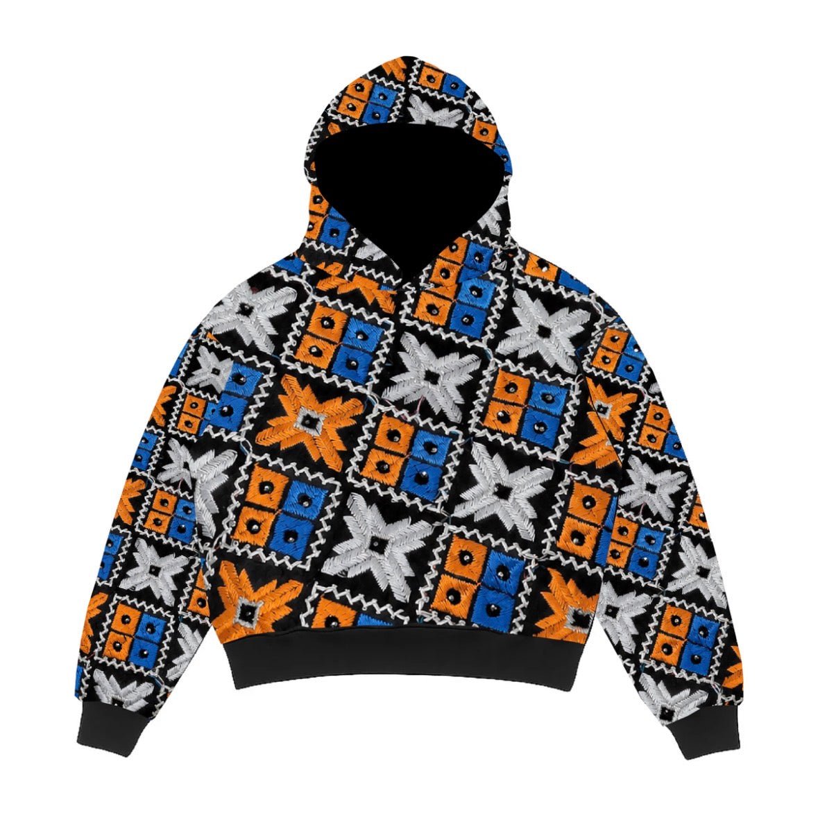YOR® NYK Double Layer Phulkari Hoodie — Black - YourOwnRuler | Luxury Fashion Brand