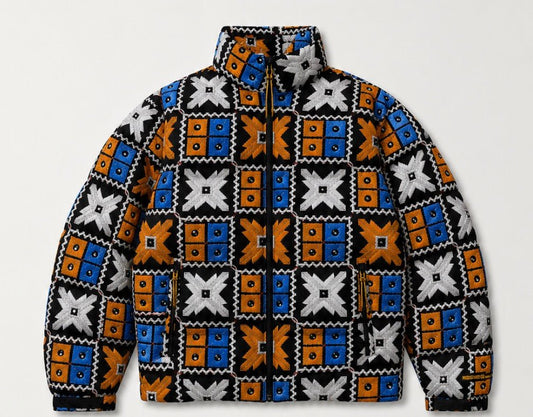 YOR® NYK Phulkari Puffer Jacket — Black - YourOwnRuler | Luxury Fashion Brand