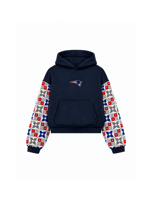 YOR® Pats Phulkari Sleeve Hoodie — Navy Blue - YourOwnRuler | Luxury Fashion Brand