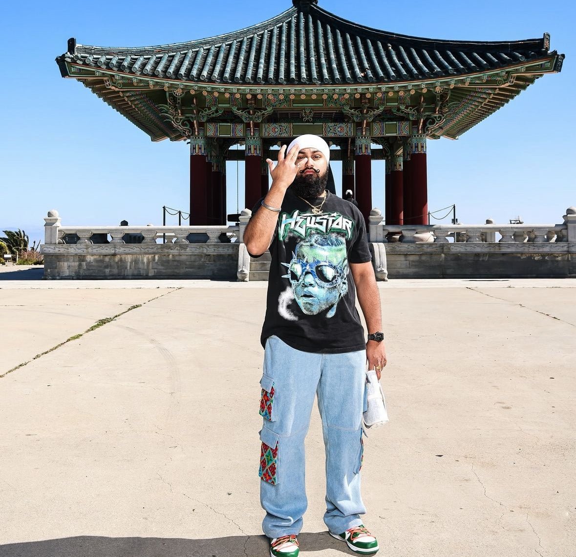 YOR® Phulkari Denim Cargo Jeans - Washed Blue - YourOwnRuler | Luxury Fashion Brand