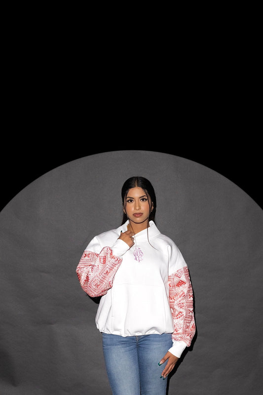 YOR® Pink Phulkari Mock Neck Sweatshirt - White - YourOwnRuler | Luxury Fashion Brand