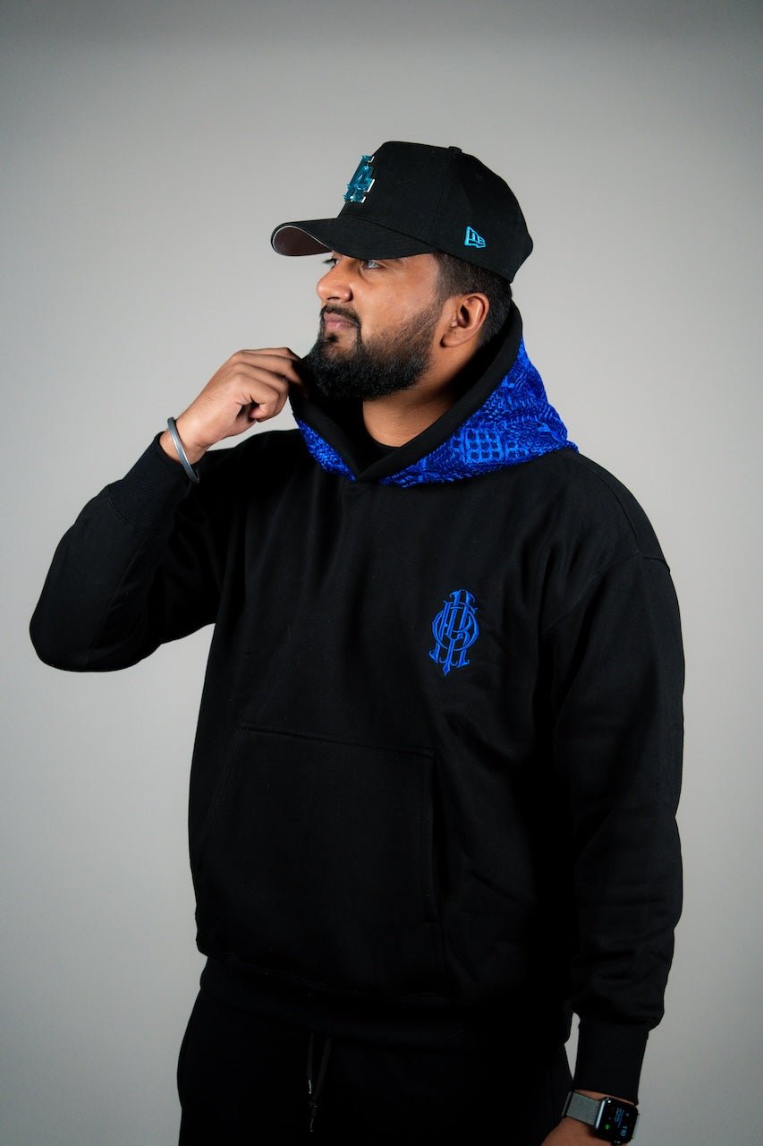 YOR® Royal Blue Phulkari Hoodie - Black - YourOwnRuler | Luxury Fashion Brand