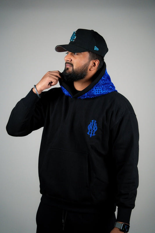 YOR® Royal Blue Phulkari Hoodie - Black - YourOwnRuler | Luxury Fashion Brand