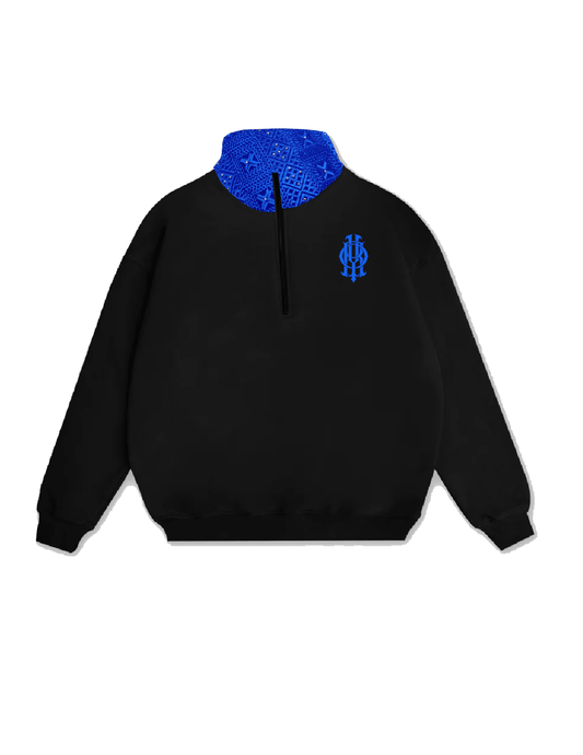 YOR® Royal Blue Phulkari Quarter Zip - Black - YourOwnRuler | Luxury Fashion Brand