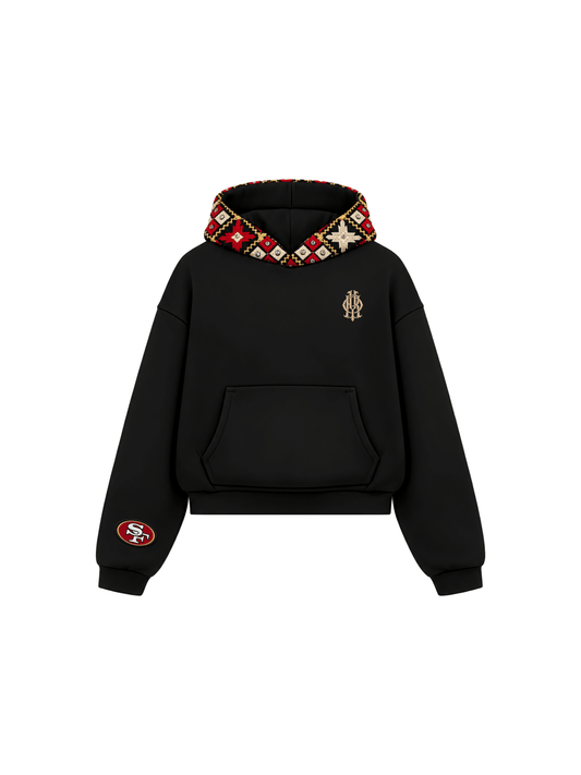 YOR® SF Phulkari Hoodie — Black - YourOwnRuler | Luxury Fashion Brand