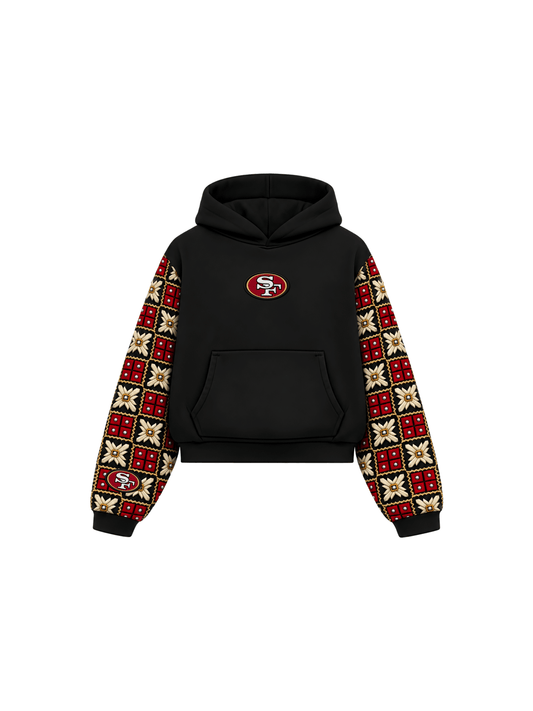 YOR® SF Phulkari Sleeve Hoodie — Black - YourOwnRuler | Luxury Fashion Brand