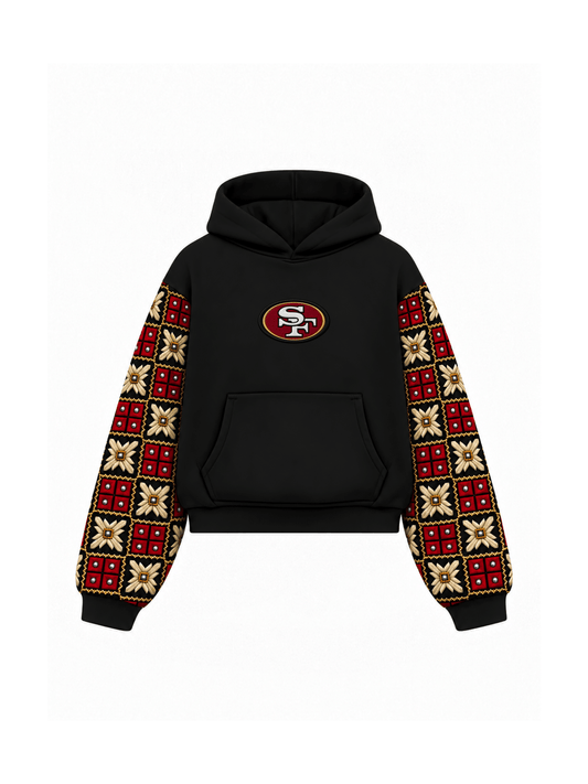 YOR® SF Phulkari Sleeve Hoodie — Black - YourOwnRuler | Luxury Fashion Brand