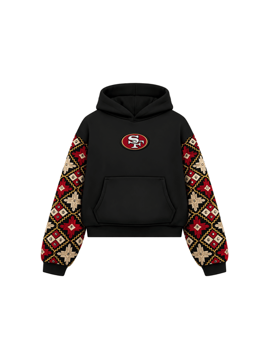 YOR® SF Phulkari Sleeve Hoodie — Black - YourOwnRuler | Luxury Fashion Brand