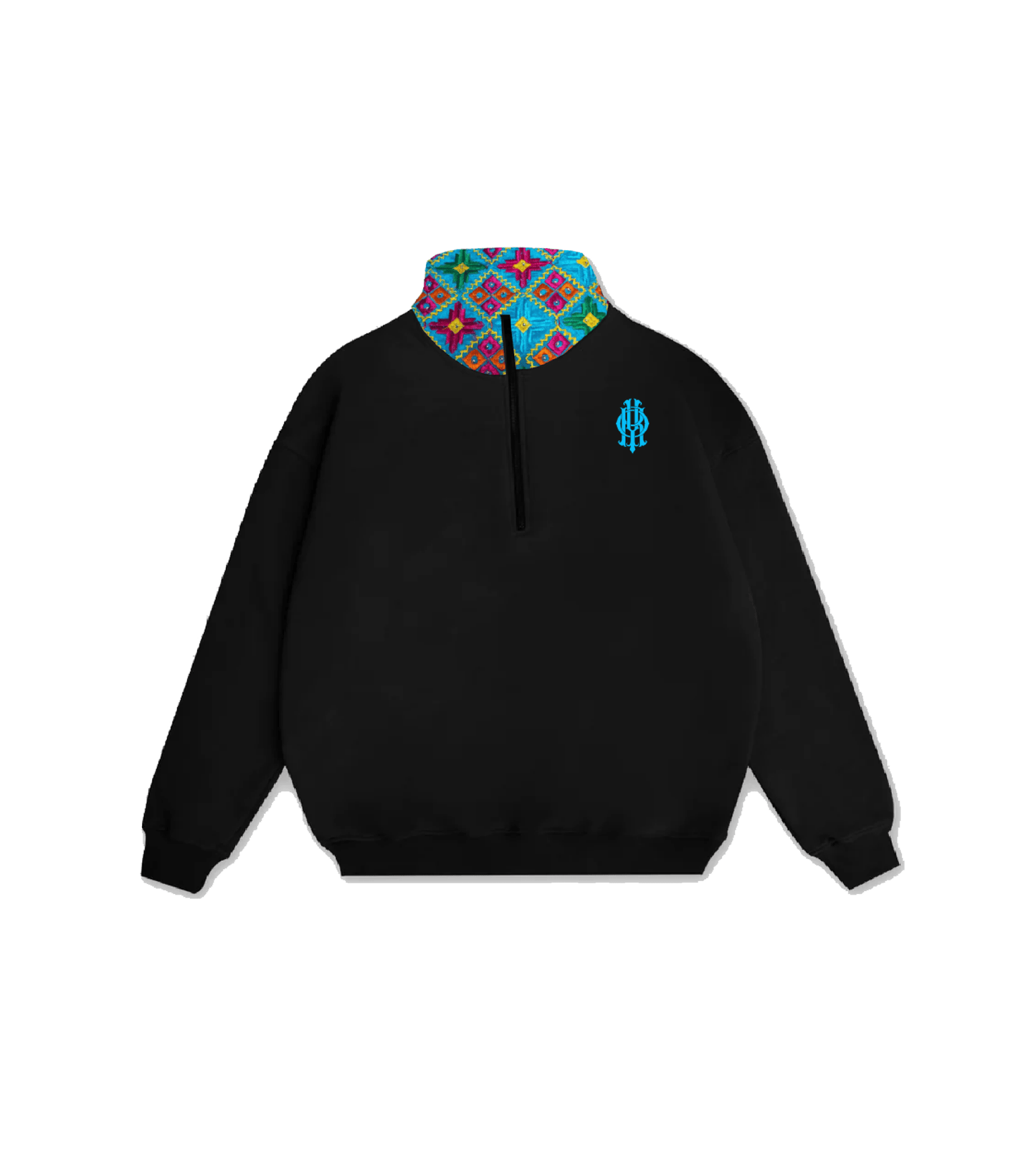 YOR® Tiffany Phulkari Quarter Zip - Black - YourOwnRuler | Luxury Fashion Brand