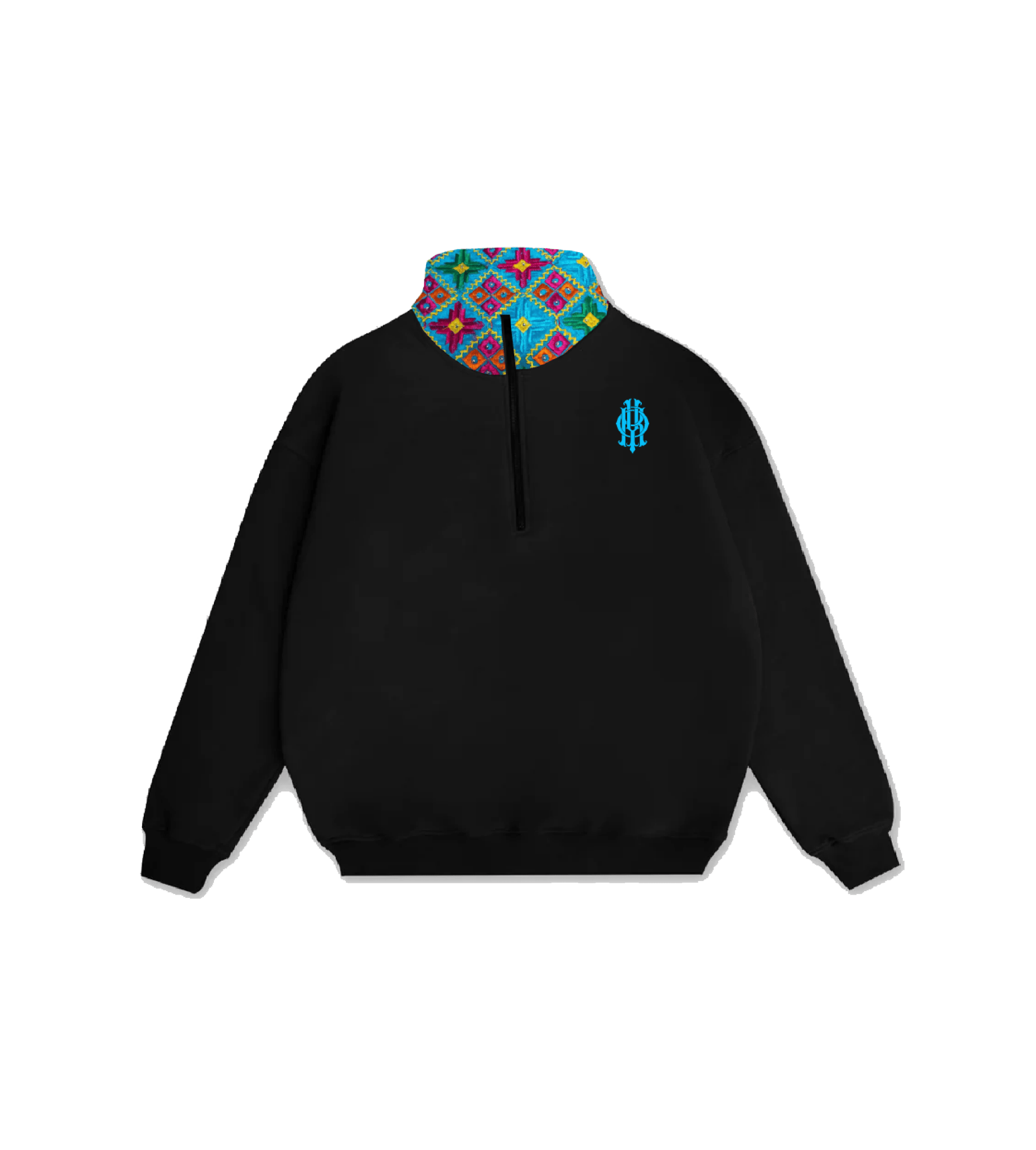 YOR® Tiffany Phulkari Quarter Zip - Black - YourOwnRuler | Luxury Fashion Brand