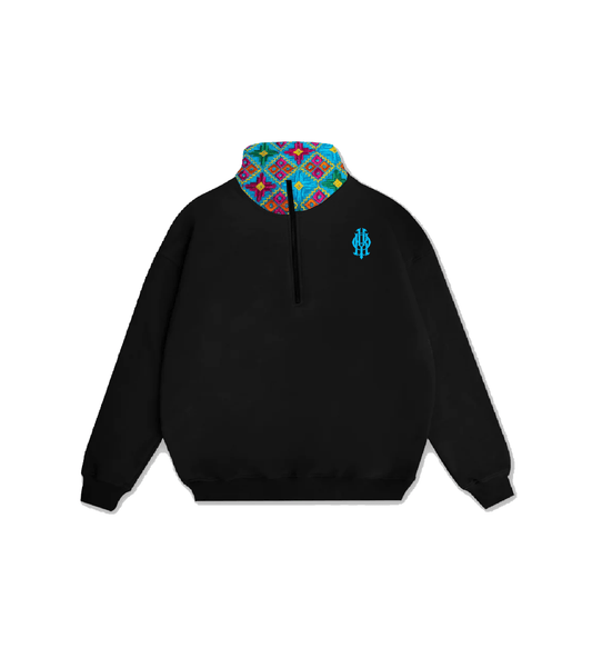 YOR® Tiffany Phulkari Quarter Zip - Black - YourOwnRuler | Luxury Fashion Brand