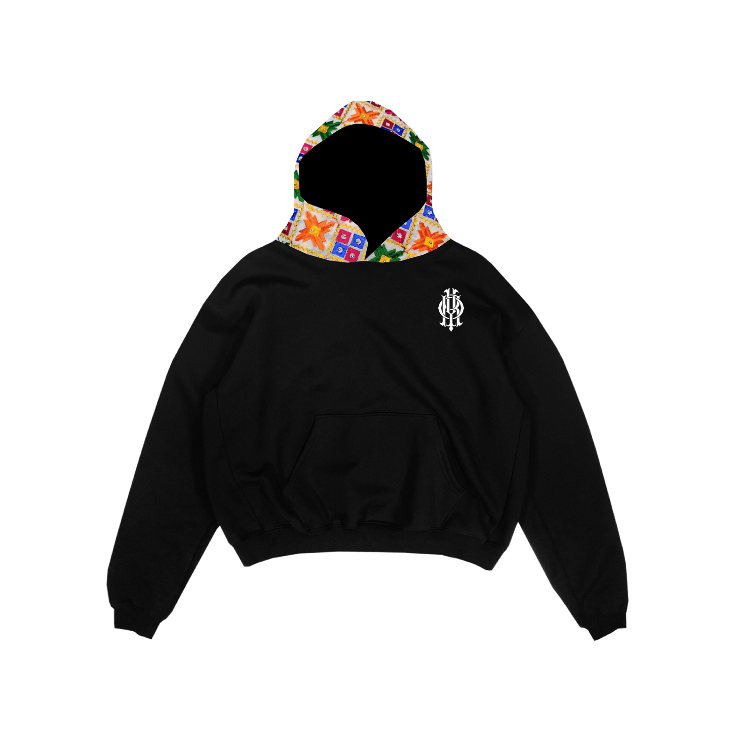 YOR® White Phulkari Hoodie - Black - YourOwnRuler | Luxury Fashion Brand