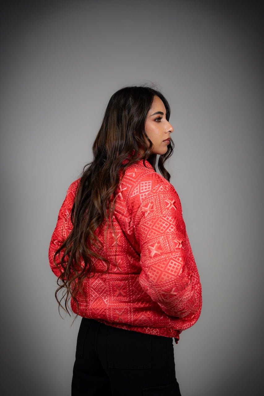 YOR® Women’s Valentine Phulkari Puffer Jacket - Strawberry - YourOwnRuler | Luxury Fashion Brand