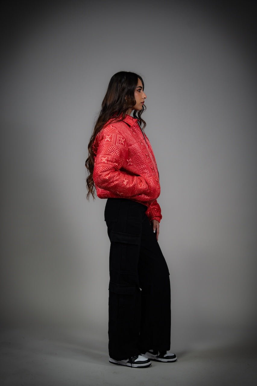 YOR® Women’s Valentine Phulkari Puffer Jacket - Strawberry - YourOwnRuler | Luxury Fashion Brand