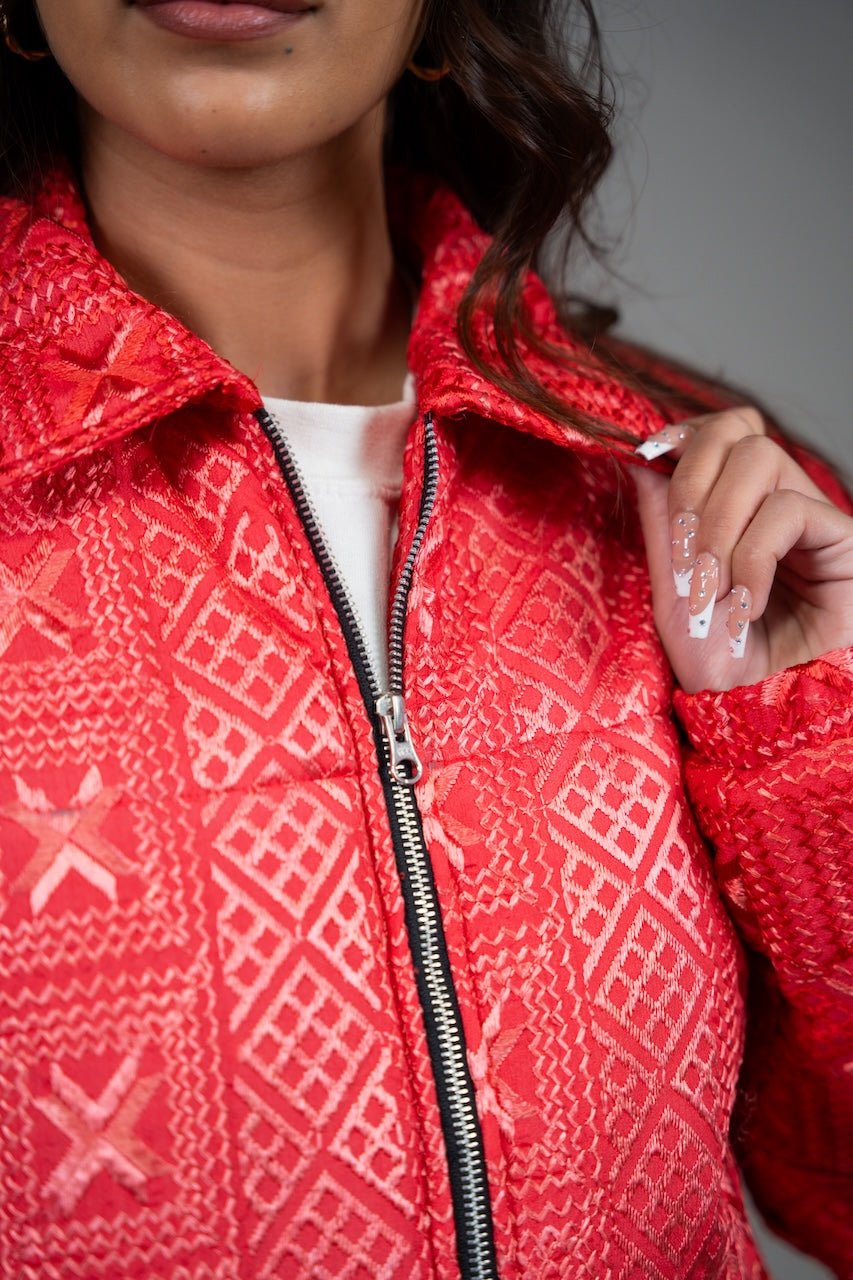 YOR® Women’s Valentine Phulkari Puffer Jacket - Strawberry - YourOwnRuler | Luxury Fashion Brand