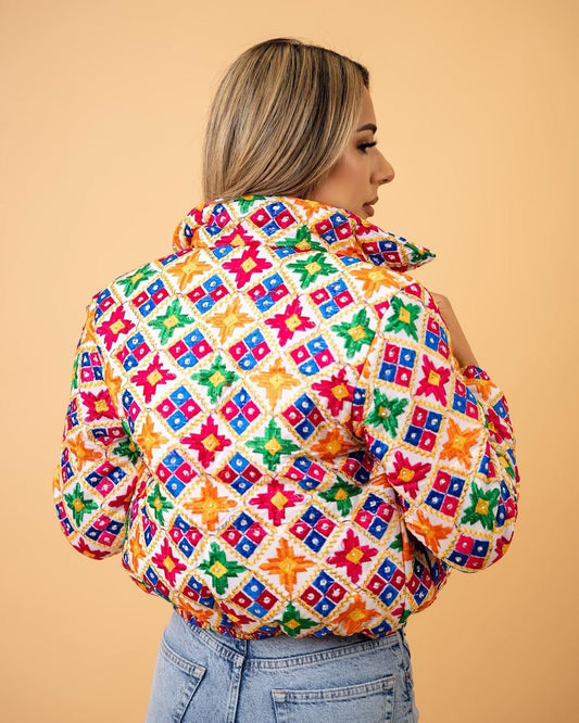 YOR® Women's White Phulkari Puffer Jacket + White Phulkari Hoodie - Bundle - YourOwnRuler | Luxury Fashion Brand